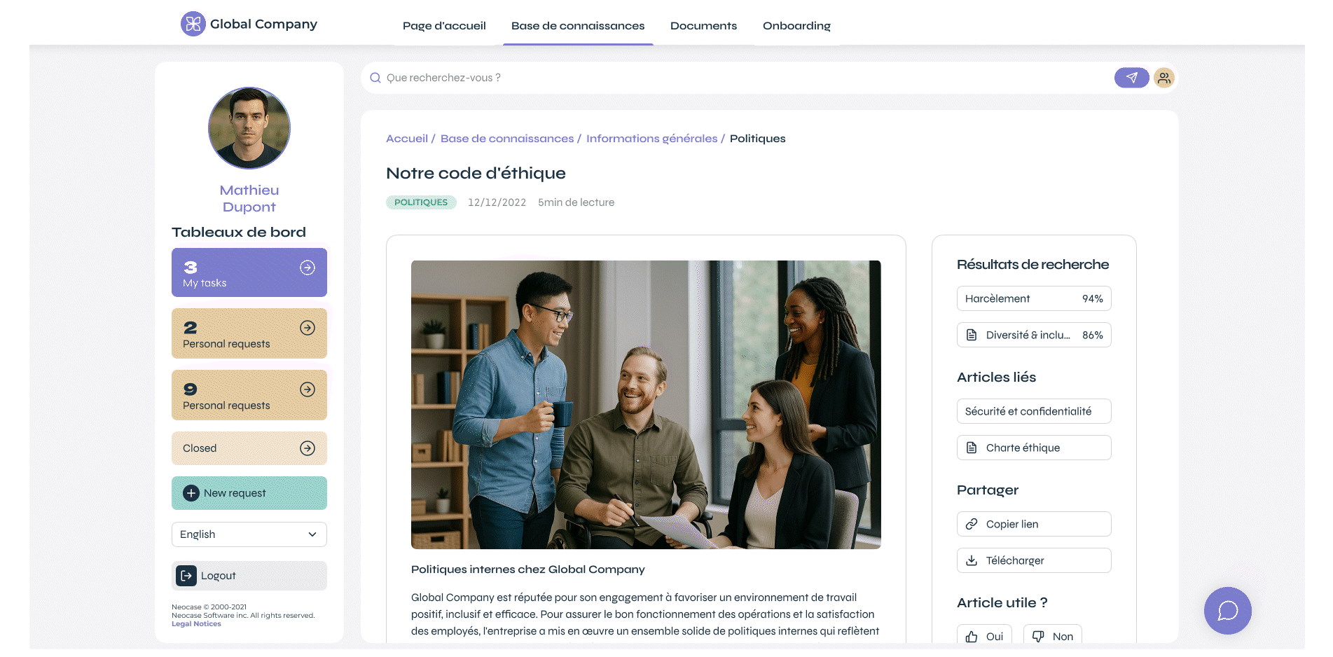 KBperso Knowledge base for you employees different designs different languages different content based on employee profile