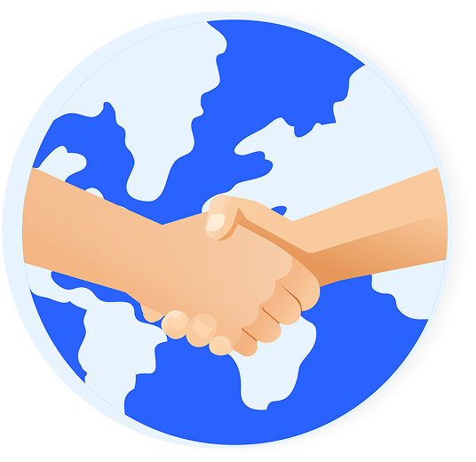 deux personnes qui se serrent la main , globe symbolisant la planète 