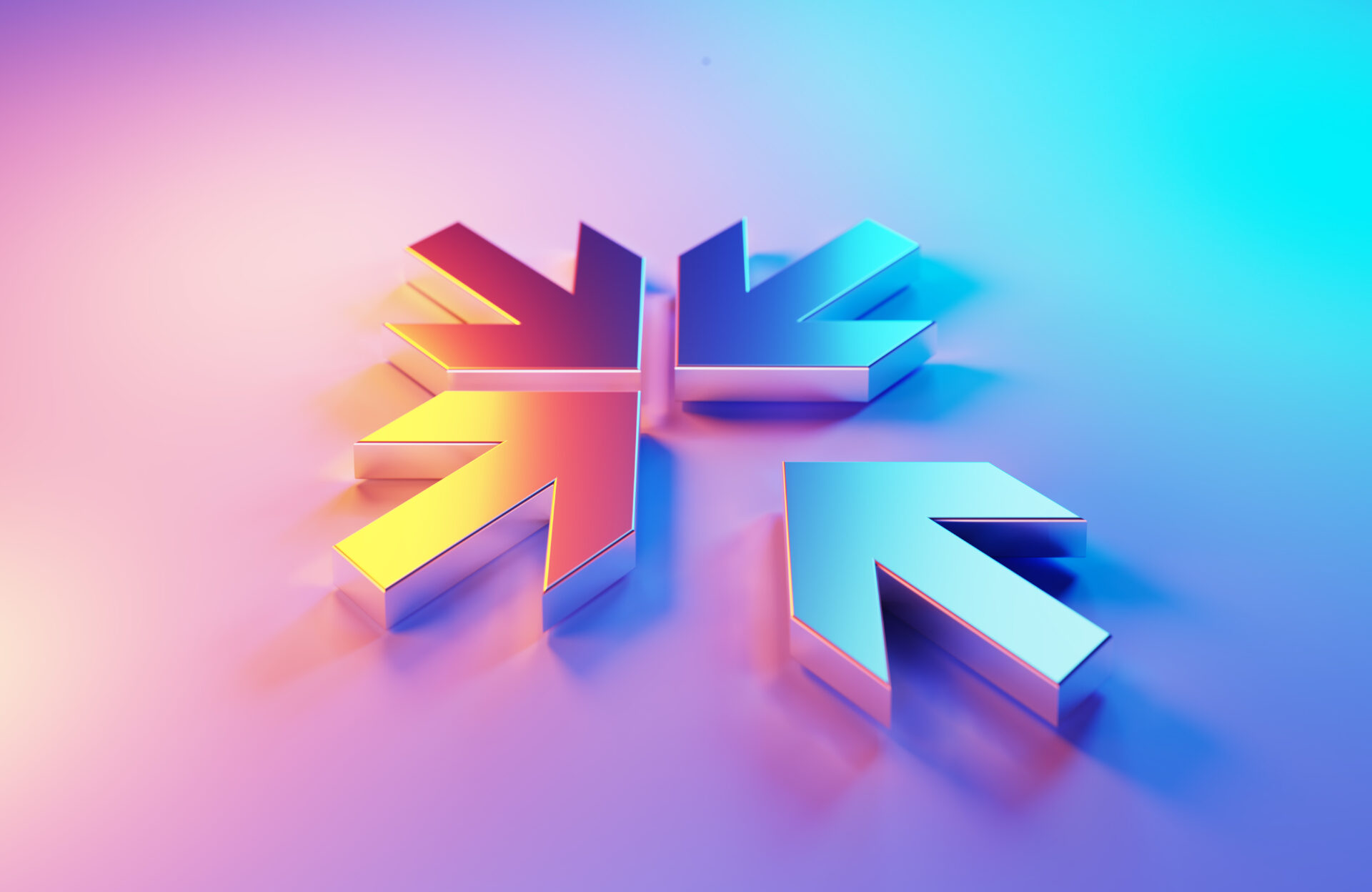 Metallic Arrow Symbols Which Are Illuminated By Blue And Magenta Lights Merge On Blue And Magenta Background